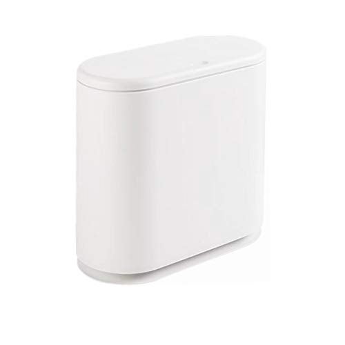 IEEK 12 Liter Rectangular Plastic Trash Can with Press Top Lid,White Modern Wastebasket Thin Trash Cans,3.2 Gallon Garbage Container Bin for Bathroom,Bedroom,Kitchen,Office and Powder Room - Image 1