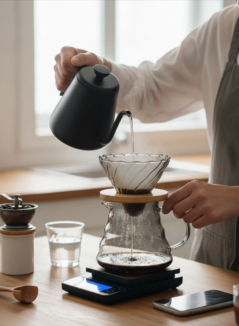 V60 Pour-Over Coffee Set, Glossy Silver, 600ml Capacity, for Professionally Brewing 1-4 Cups of Coffee" - Image 2