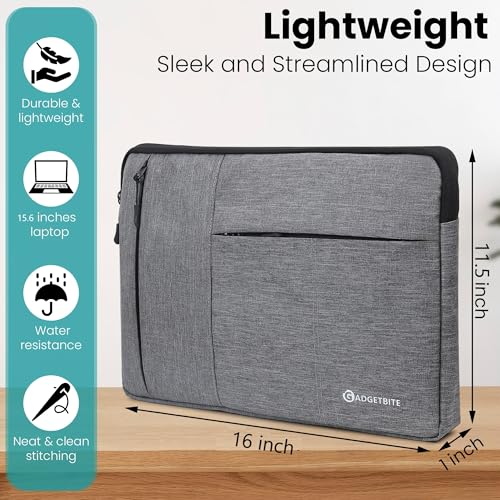 GadgetBite Laptop Bag Sleeve With Handle & Two Front Accessories Pockets Compatible for 15 inch to 15.6" Inches Laptops Notebooks MacBook Water Resistant Laptop cover Sleeves Bags (15 to 15.6") - Grey - Image 2