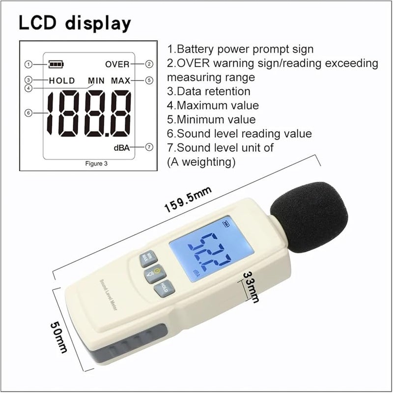 RZ GM1352 مقياس مستوى الصوت الرقمي، جهاز اختبار الضوضاء، قارئ الديسيبل من 30 إلى 130 ديسيبل - Image 2