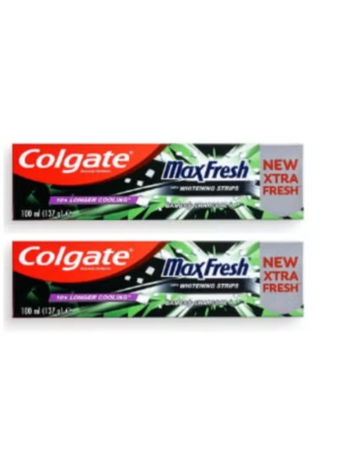 Colgate Pack Of 2 Colgate Max Fresh Bamboo Charcoal With Whitening Strips Toothpaste 100ml - Image 1