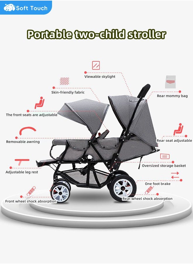 Soft Touch - Baby Double Stroller Foldable Lightweight Twins Stroller with Tandem Seating with Adjustable Backrest and Footrest for Toddler - Image 1