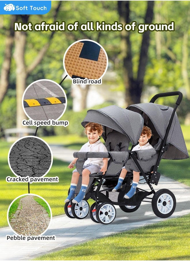 Soft Touch - Baby Double Stroller Foldable Lightweight Twins Stroller with Tandem Seating with Adjustable Backrest and Footrest for Toddler - Image 1