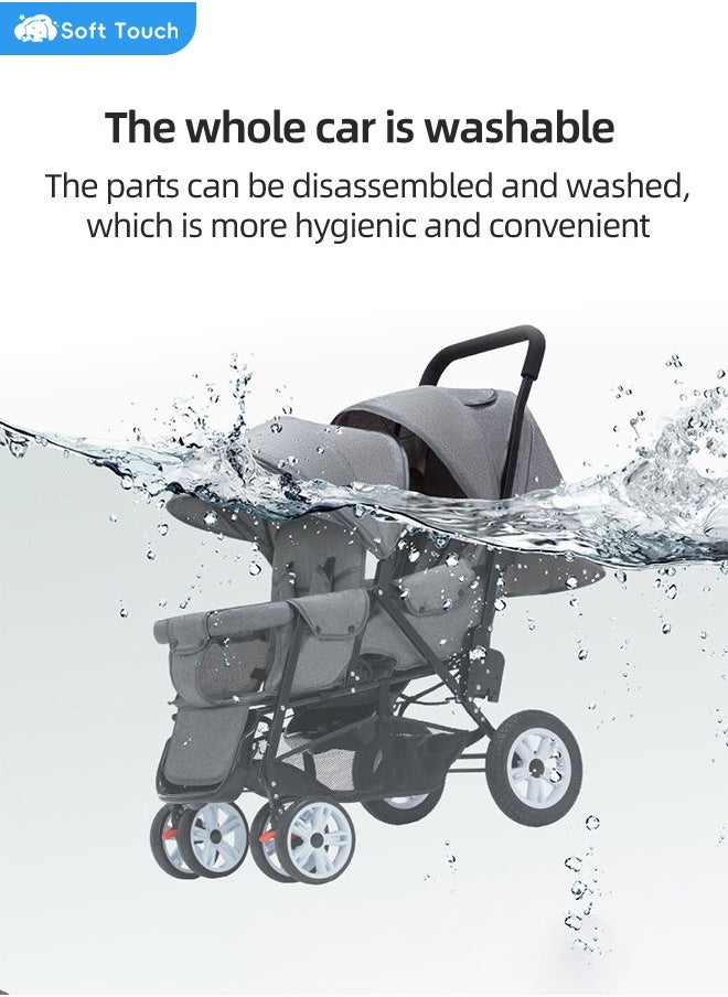 Soft Touch - Baby Double Stroller Foldable Lightweight Twins Stroller with Tandem Seating with Adjustable Backrest and Footrest for Toddler - Image 1