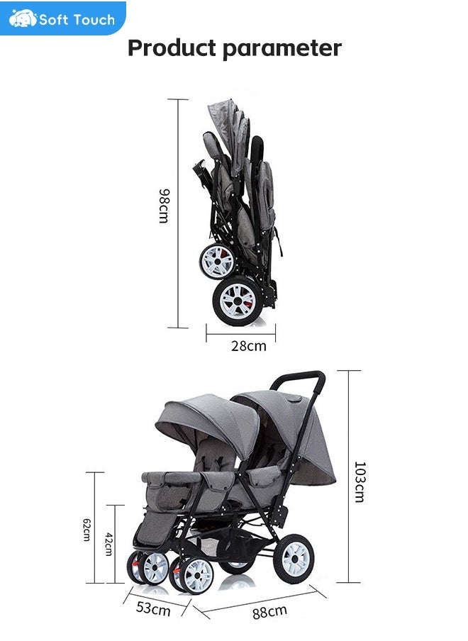 Soft Touch - Baby Double Stroller Foldable Lightweight Twins Stroller with Tandem Seating with Adjustable Backrest and Footrest for Toddler - Image 1