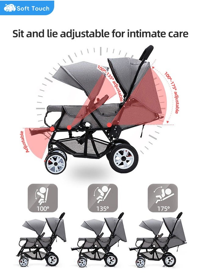 Soft Touch - Baby Double Stroller Foldable Lightweight Twins Stroller with Tandem Seating with Adjustable Backrest and Footrest for Toddler - Image 1