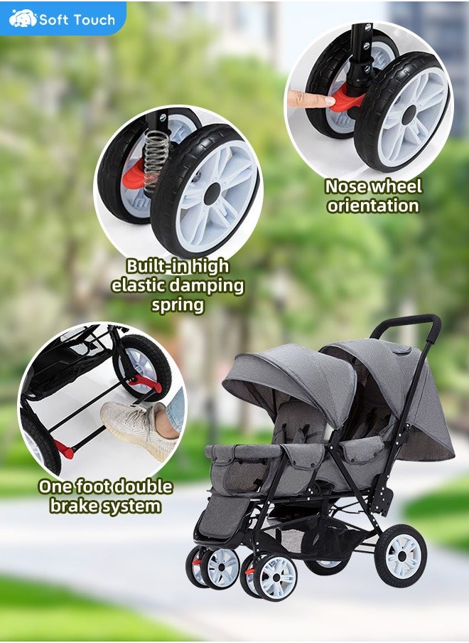 Soft Touch - Baby Double Stroller Foldable Lightweight Twins Stroller with Tandem Seating with Adjustable Backrest and Footrest for Toddler - Image 1