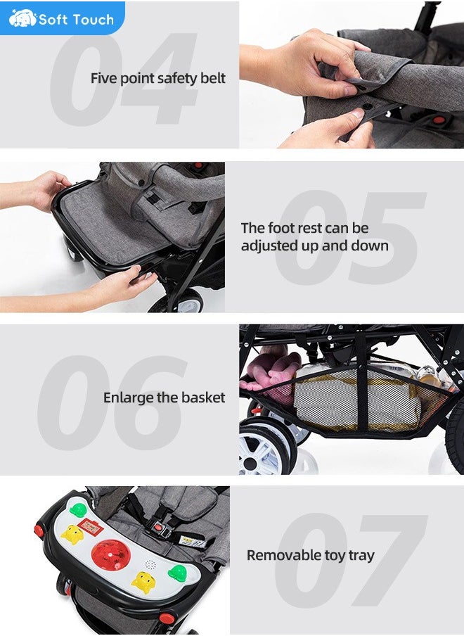 Soft Touch - Baby Double Stroller Foldable Lightweight Twins Stroller with Tandem Seating with Adjustable Backrest and Footrest for Toddler - Image 1