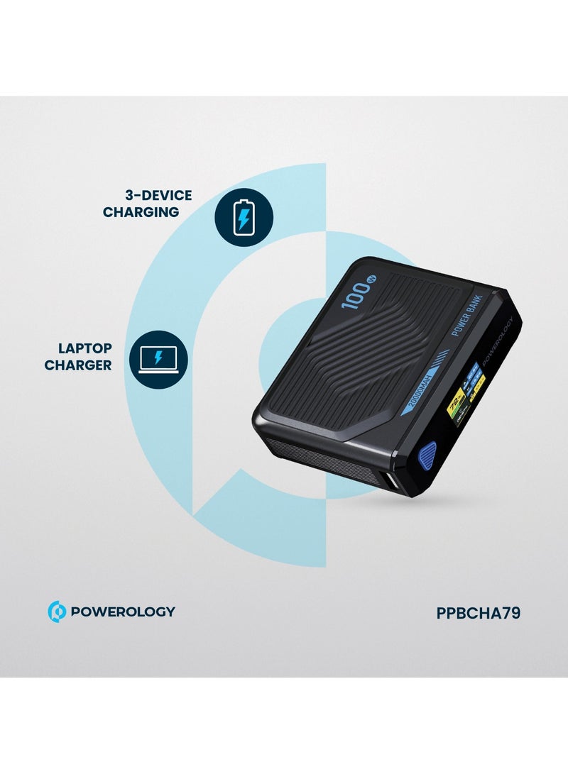 باورولوجي باور بانك صغير للغاية بسعة 20000 مللي أمبير في الساعة بتقنية PD 100 وات / شحن لـ 3 أجهزة / شاشة معلومات الطاقة / شاحن للكمبيوتر المحمول / شحن لاسلكي بقوة 15 وات / متوافق مع MagSafe - أسود - Image 3