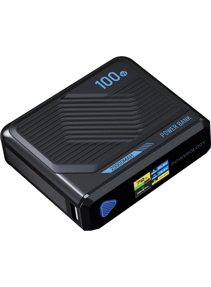 باورولوجي باور بانك صغير للغاية بسعة 20000 مللي أمبير في الساعة بتقنية PD 100 وات / شحن لـ 3 أجهزة / شاشة معلومات الطاقة / شاحن للكمبيوتر المحمول / شحن لاسلكي بقوة 15 وات / متوافق مع MagSafe - أسود - Image 1