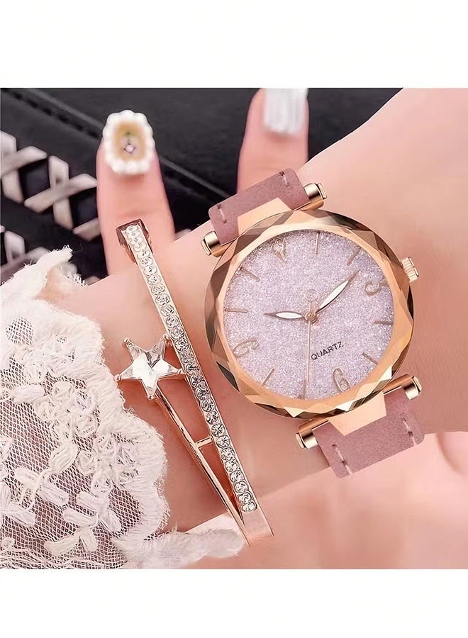 هابي دي مجموعة هدايا ساعات نسائية مع سوار للسيدات والفتيات، ساعة معصم أنالوج كوار츠 بسيطة ونحيفة وعصرية للارتداء اليومي - Image 1