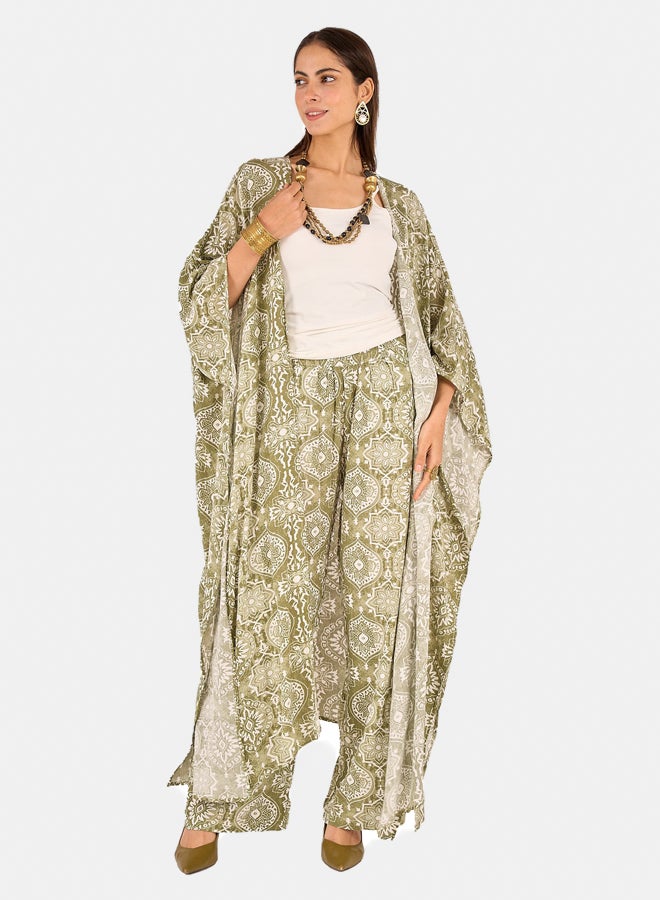 Clue Olive Printed Kimono  - Image 1