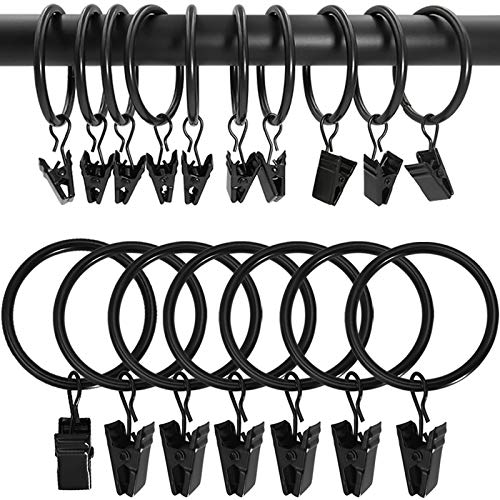 AMZSEVEN 100 Pack Metal Curtain Rings with Clips, Drapery Clips Hooks, Decorative Curtain Rod Clips 1.5 in Interior Diameter, Vintage Black - Image 1