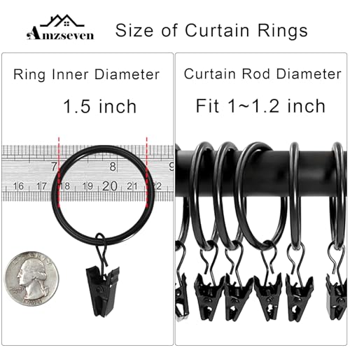 AMZSEVEN 100 Pack Metal Curtain Rings with Clips, Drapery Clips Hooks, Decorative Curtain Rod Clips 1.5 in Interior Diameter, Vintage Black - Image 3