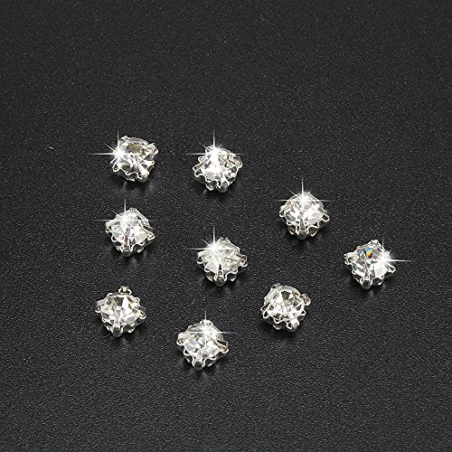 LolliBeads (TM) 100 Pcs Crystal Ringed Sew on Rhinestone Czech Glass with Silver Plated Brass Base Prongs Cup, White 4 mm - Image 2