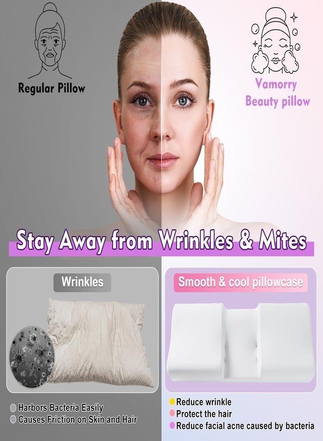 vamorry Anti Wrinkle Ergonomic Back Sleep Training Pillow: Cervical Memory Foam Anti Aging Beauty Pillow for Neck Pain Relief - Contoured Neck & Shoulder Support Flawless Face Pillow with Cooling Pllowcase - Image 4
