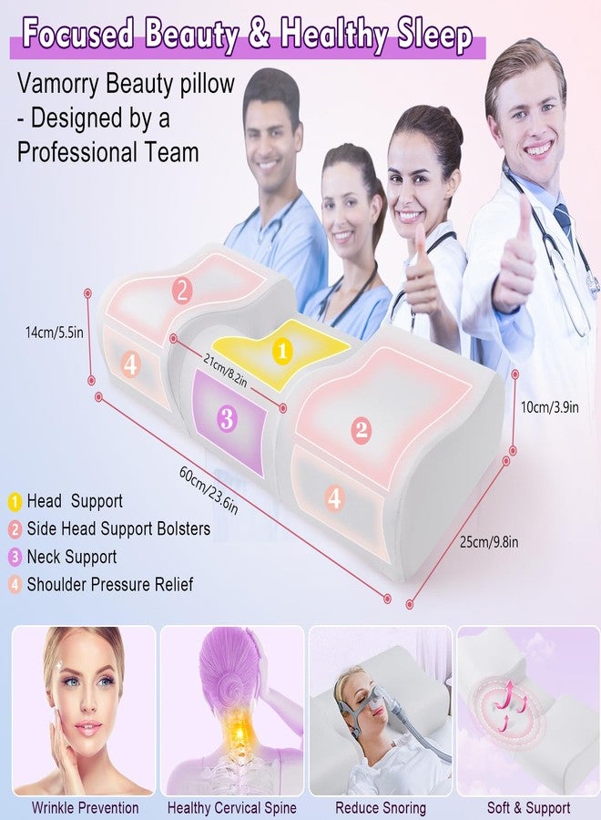 vamorry Anti Wrinkle Ergonomic Back Sleep Training Pillow: Cervical Memory Foam Anti Aging Beauty Pillow for Neck Pain Relief - Contoured Neck & Shoulder Support Flawless Face Pillow with Cooling Pllowcase - Image 2