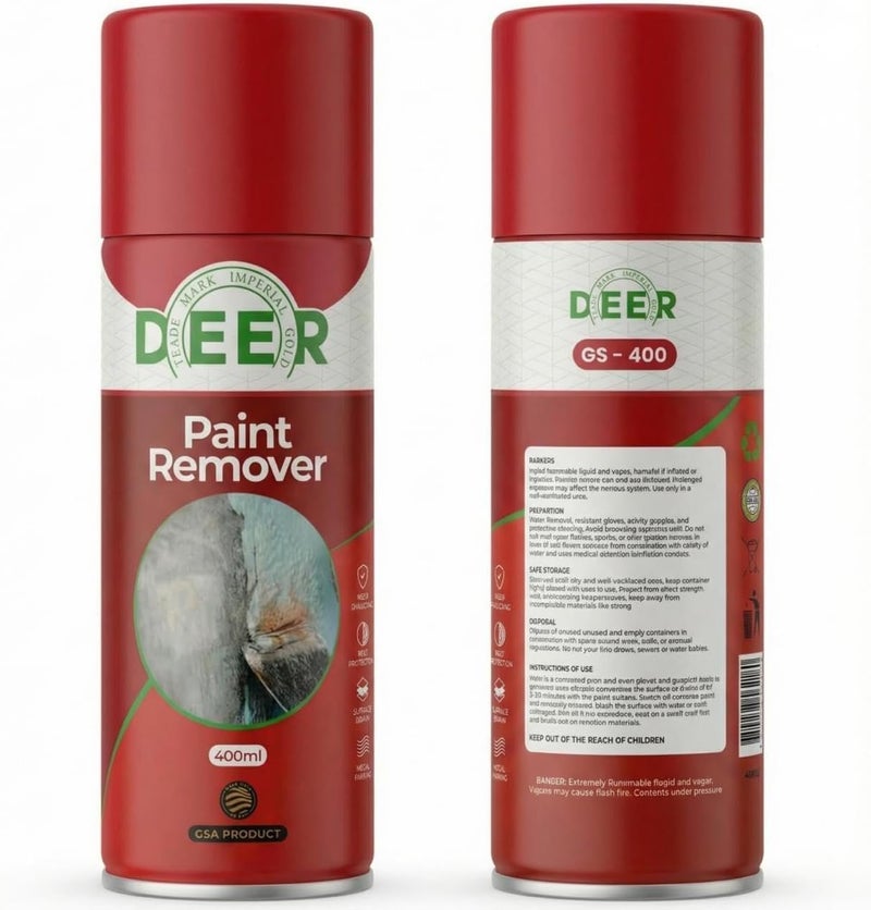 DEER Paint Remover Spray 400ml – Fast Acting Multi Purpose Paint Remover for Metal, Wood & Walls - Image 1