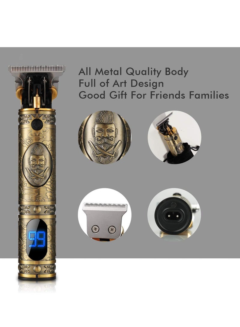 Upgraded Hair Trimmer Beard Clippers for Men Professional USB Electric Hair Clippers for Hair Cutting T Blade Gold Trimmers Pro Li Cordless Outliner Zero Gaped Rechargeable Retro Trimmer LED Display - Image 3