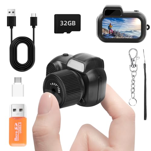 Mhaohuofu Mini Keychain Camera FHD 1080p 8MP Mini Digital Camera with 32GB SD Card 8 Creative Filters 096 HD Display 100 Mins Battery Life for Decorate Travel Recording Gifts Black - Image 1