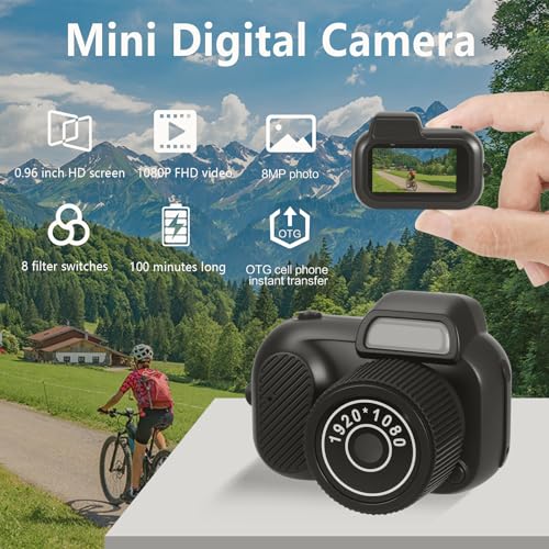 Mhaohuofu Mini Keychain Camera FHD 1080p 8MP Mini Digital Camera with 32GB SD Card 8 Creative Filters 096 HD Display 100 Mins Battery Life for Decorate Travel Recording Gifts Black - Image 3