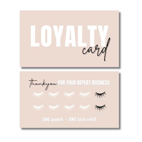 Tats4now Eyelash Extension Loyalty Card, 10-Punch Reward System, Black and Pink Neon Design, 55 cards, full color high gloss front and back (Tan) - Image 1