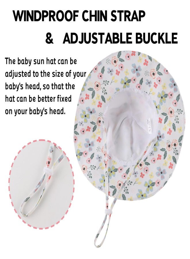 OMUKY Baby Sun Hat Toddler Bucket Hats UPF 50+ Sun Protection Summer Beach Hats Infant Wide Brim Hat(White Flower,52cm) - Image 3