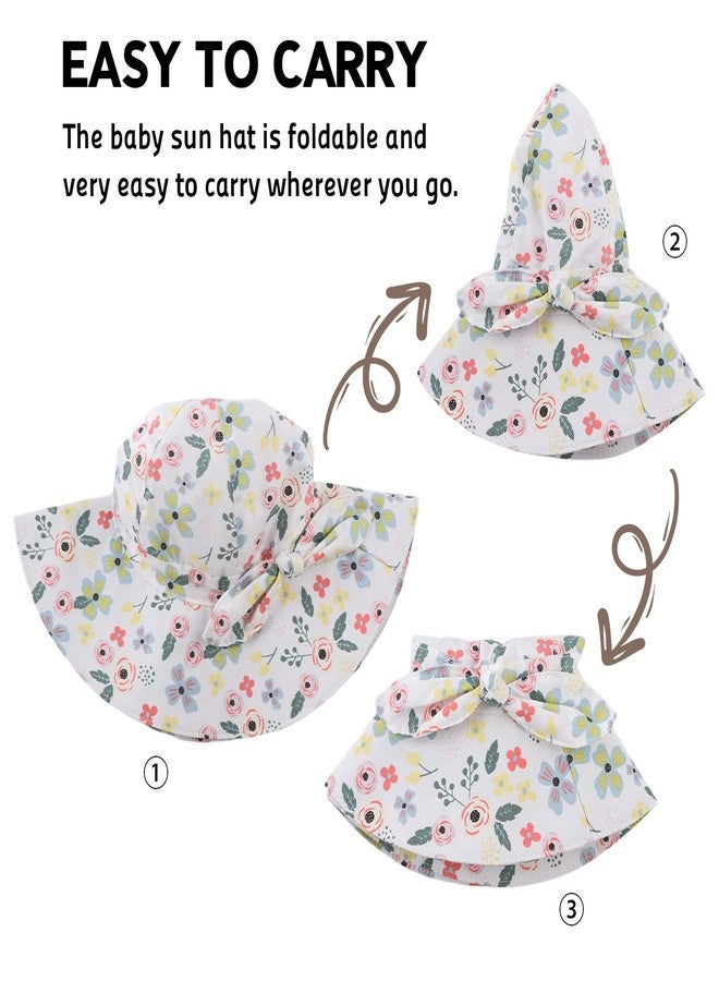 OMUKY Baby Sun Hat Toddler Bucket Hats UPF 50+ Sun Protection Summer Beach Hats Infant Wide Brim Hat(White Flower,52cm) - Image 5
