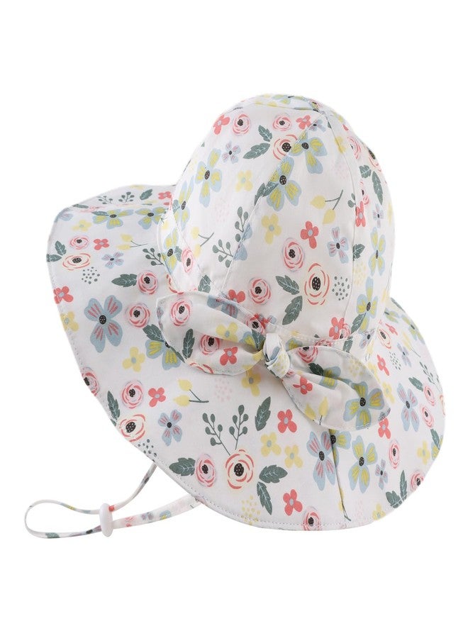 OMUKY Baby Sun Hat Toddler Bucket Hats UPF 50+ Sun Protection Summer Beach Hats Infant Wide Brim Hat(White Flower,52cm) - Image 1