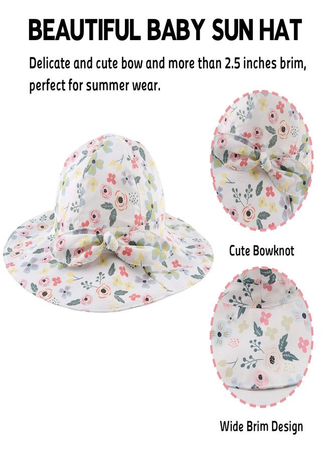 OMUKY Baby Sun Hat Toddler Bucket Hats UPF 50+ Sun Protection Summer Beach Hats Infant Wide Brim Hat(White Flower,52cm) - Image 2
