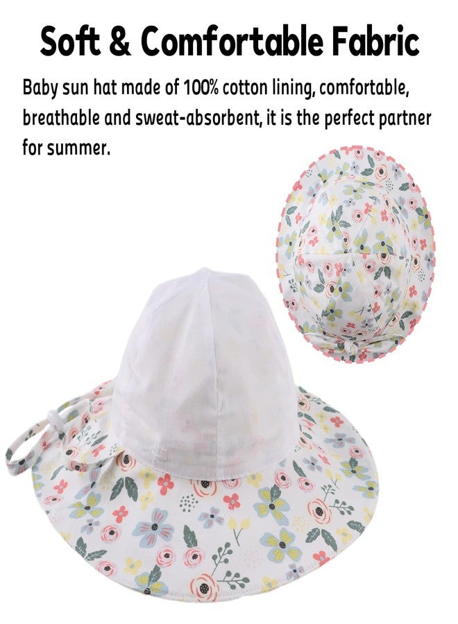 OMUKY Baby Sun Hat Toddler Bucket Hats UPF 50+ Sun Protection Summer Beach Hats Infant Wide Brim Hat(White Flower,52cm) - Image 4