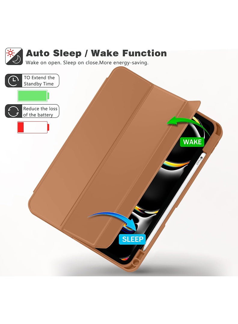 Theodor iPad Pro 11 Inch M4 2024 Case (5th Gen) with Pencil Holder, Smart iPad Case With Pencil Holder Slim Tablet Cover with Soft TPU Back, Auto Wake/Sleep Brown - Image 5