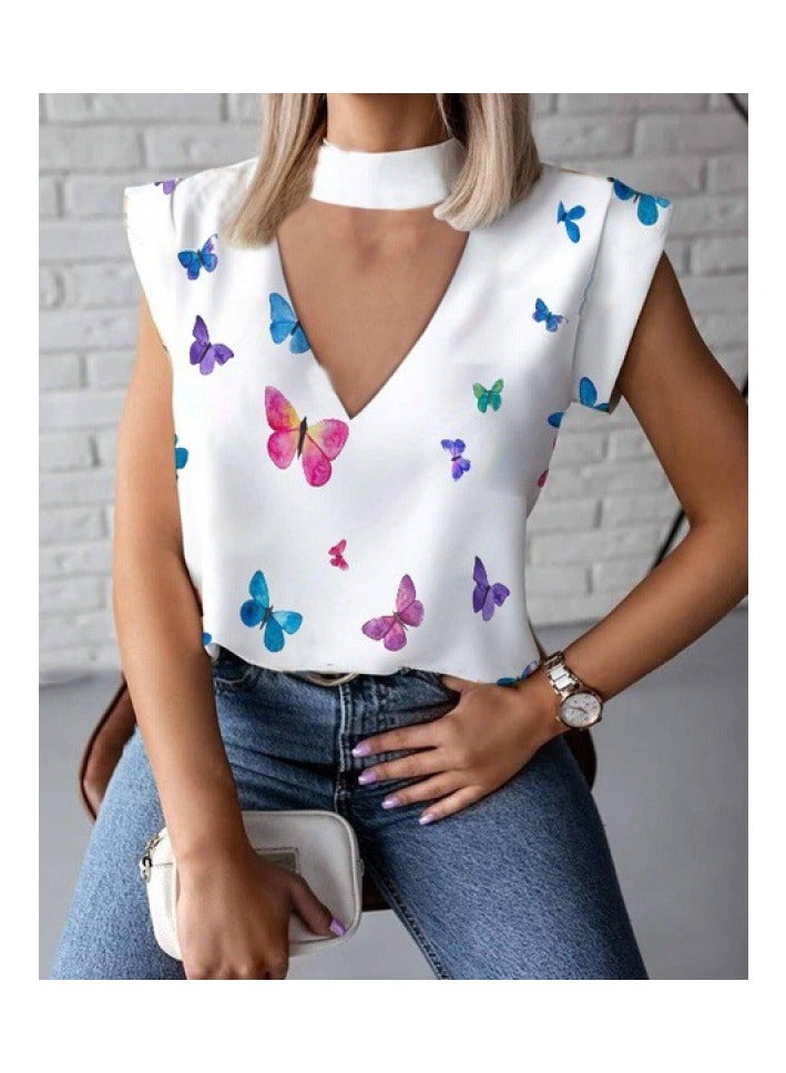 Shougu V-neck Butterfly Print Shirt For Women  - Image 1