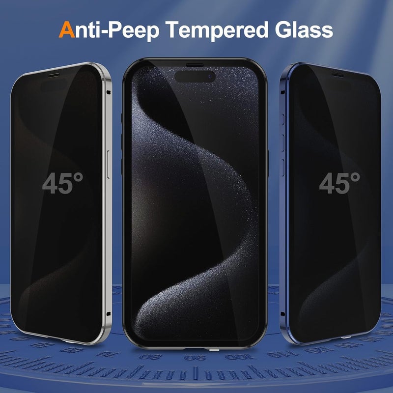 Excefore Privacy Case With Iphone 15 Pro Max, 360 Degree Front And Back Privacy Tempered Glass Cover, Anti Peep Magnetic, Magnetic Metal Bumper Anti Peep Cover For Iphone 15 Pro Max, Black - Image 2