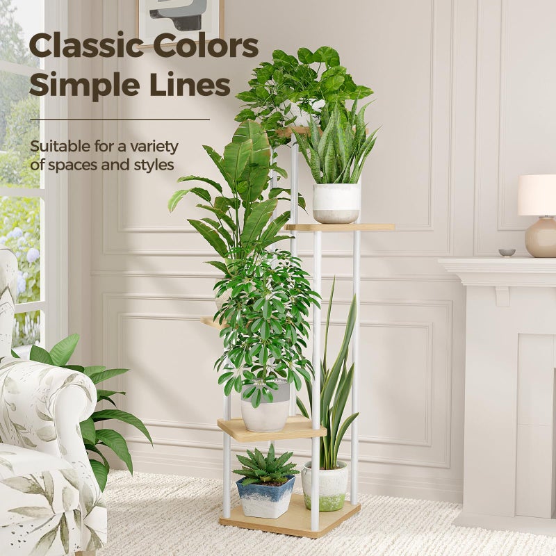 Bamworld White Plant Stand Indoor 5 Tier Plant Shelf for Multiple Plants Corner Flower Stand Metal Wood Plant Table for Patio Garden Balcony Living Room Bedroom - Image 3