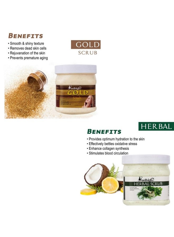 FEELHIGH Face & Body Feelhigh Gold Scrub Enriched with Almond, Olive And Carrot seeds Oil Helps to Glowing Skin Brightening 500ml And Herbal Skin Smoothening Scrub Enriched with Natural Extract 500ml-Skin Care Products Men And Women - Image 2