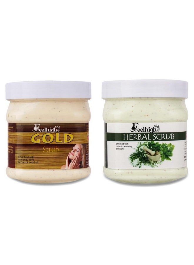 FEELHIGH Face & Body Feelhigh Gold Scrub Enriched with Almond, Olive And Carrot seeds Oil Helps to Glowing Skin Brightening 500ml And Herbal Skin Smoothening Scrub Enriched with Natural Extract 500ml-Skin Care Products Men And Women - Image 1
