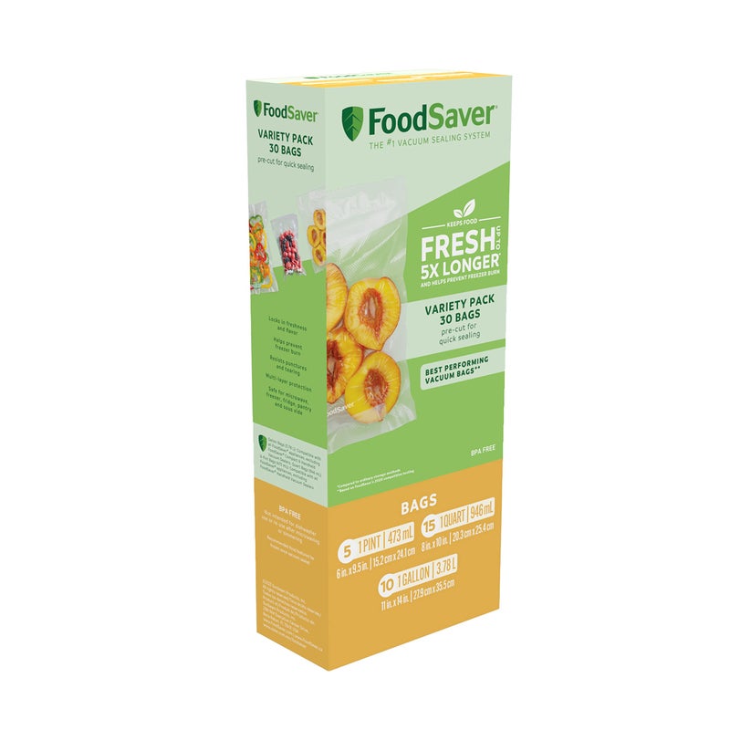 FoodSaver Premium Vacuum Sealer Bags Multisize Variety Pack 30-Count Perfect for Freezer & Pantry Storage Sous Vide Cooking BPA Free - Image 1