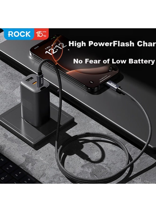 Rock Apple 16/15 Charging Cable Dual Type-c Data Cable Pd60w Fast Charge For Iphone 15/16 Pro Max Tablet Laptop Huawei Honor Black 1m - Image 2