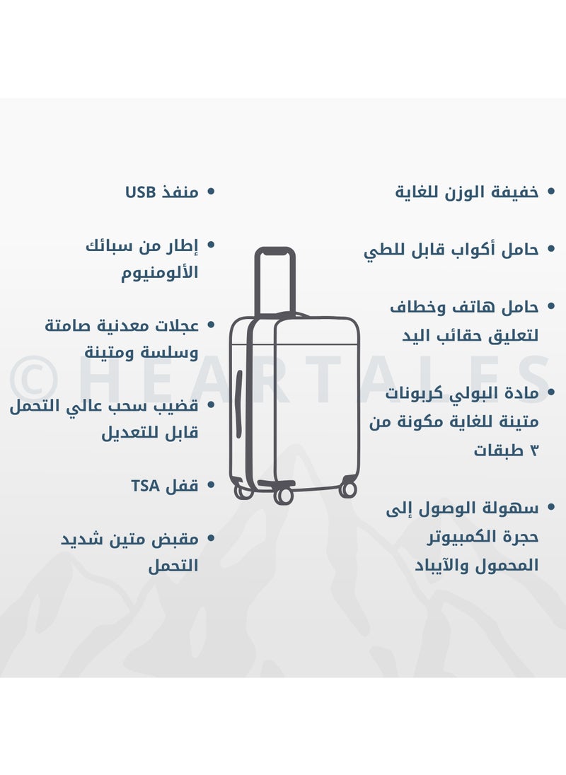 ترافيلبرو - حقيبة أمتعة مقاس 20 بوصة مع حامل أكواب، وحامل للهاتف المحمول وقفل TSA، وحقيبة سفر مع جيب أمامي للكمبيوتر المحمول ومنفذ USB، وحقيبة سفر بإطار من الألومنيوم للكمبيوتر الشخصي، وعجلات دوارة (أسود) - Image 1