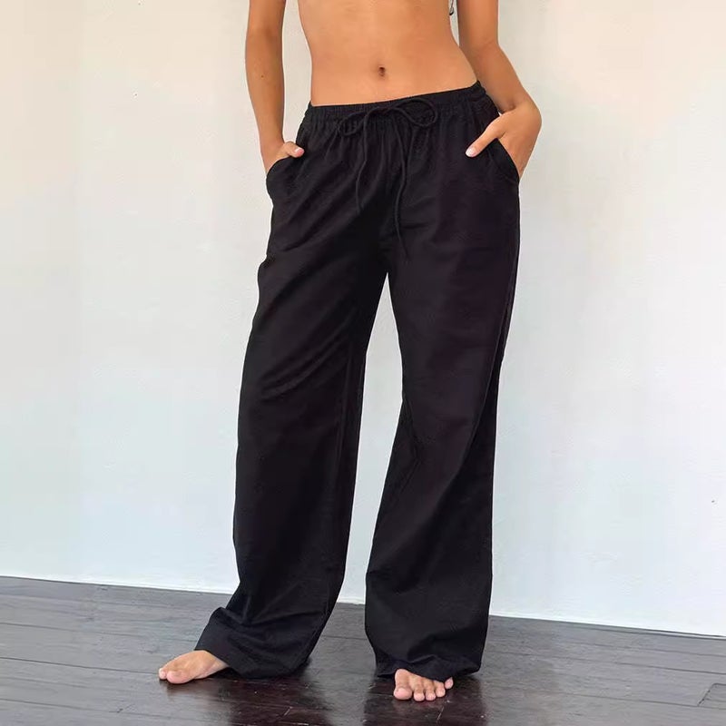 Womens Plus Size Casual Drawstring Trousers White