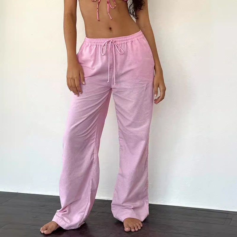 Womens Plus Size Casual Drawstring Trousers White
