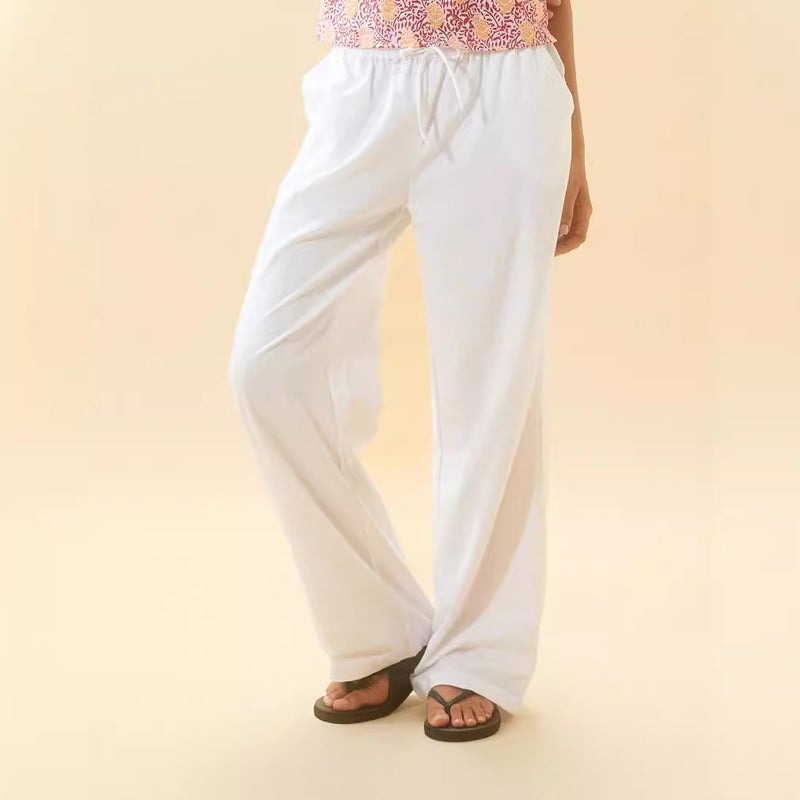 Womens Plus Size Casual Drawstring Trousers White
