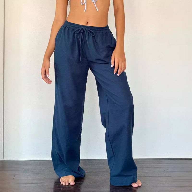 Womens Plus Size Casual Drawstring Trousers White
