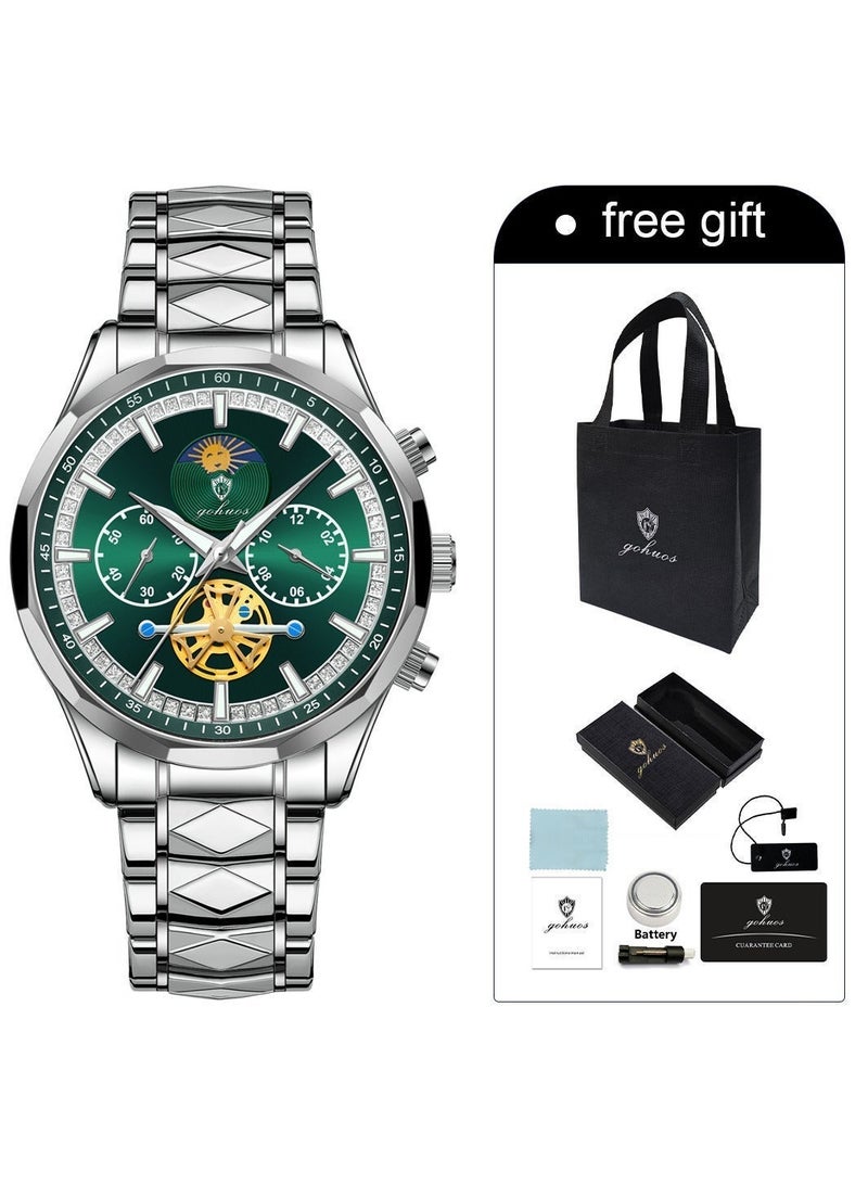 GOHUOS Watches for Men, Top Brand Luxury Stainless Steel Band Waterproof Luminous Chronograph Analog Classic Quartz Wrist Watch - 43mm - Father or Boyfriend Gift - Image 2