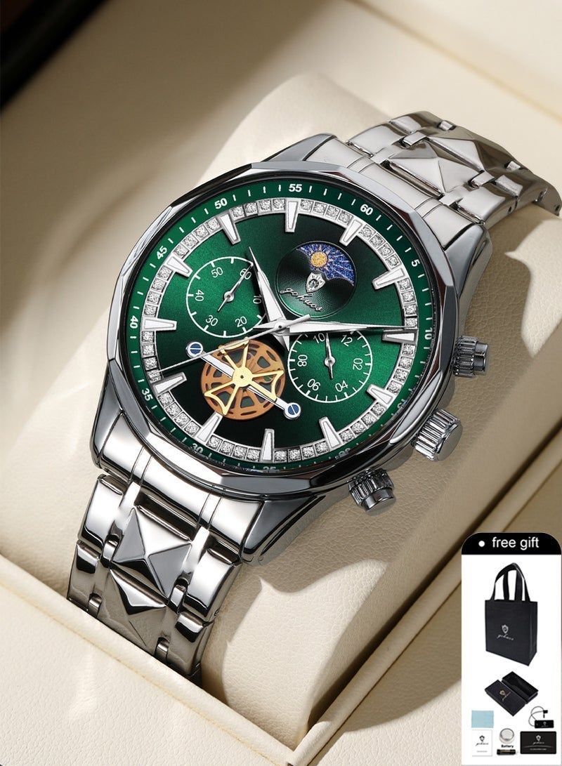 GOHUOS Watches for Men, Top Brand Luxury Stainless Steel Band Waterproof Luminous Chronograph Analog Classic Quartz Wrist Watch - 43mm - Father or Boyfriend Gift - Image 1