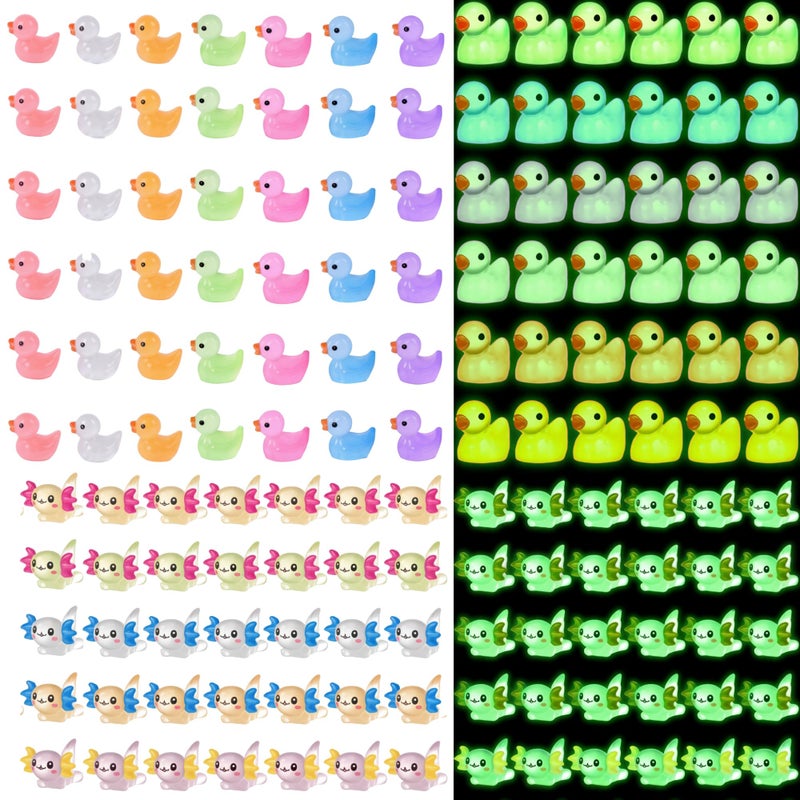 Barydat 100 Pcs Luminous Mini Resin Ducks Axolotls Bulk Glow in The Dark Tiny Ducks Animals Miniature Axolotls Figurines for Hide and See Decor Dollhouse Decor Landscape Garden Toys for Crafts DIY - Image 3