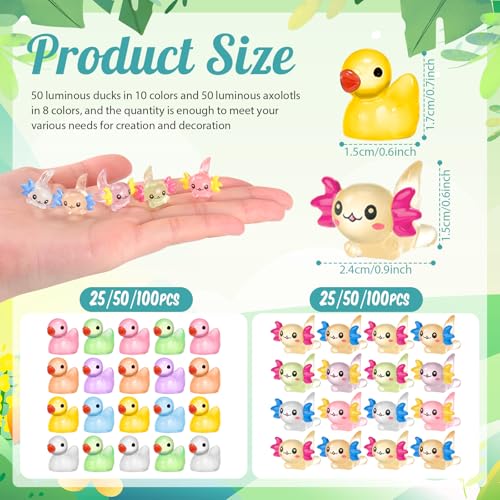 Barydat 100 Pcs Luminous Mini Resin Ducks Axolotls Bulk Glow in The Dark Tiny Ducks Animals Miniature Axolotls Figurines for Hide and See Decor Dollhouse Decor Landscape Garden Toys for Crafts DIY - Image 5