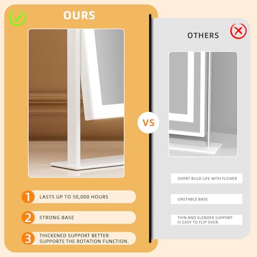 FENCHILIN Vanity Mirror with Lights 11.8" x 9.8",Lighted Makeup Mirror and Hollywood Mirror with Smart Touch Control 3 Colors Dimmable LED Light, 360°Rotation 10X Magnification(White) - Image 5