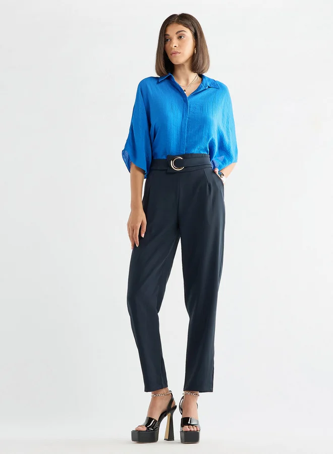 Splash FAV Solid Straight Fit Trousers with Belt Detail and Pockets